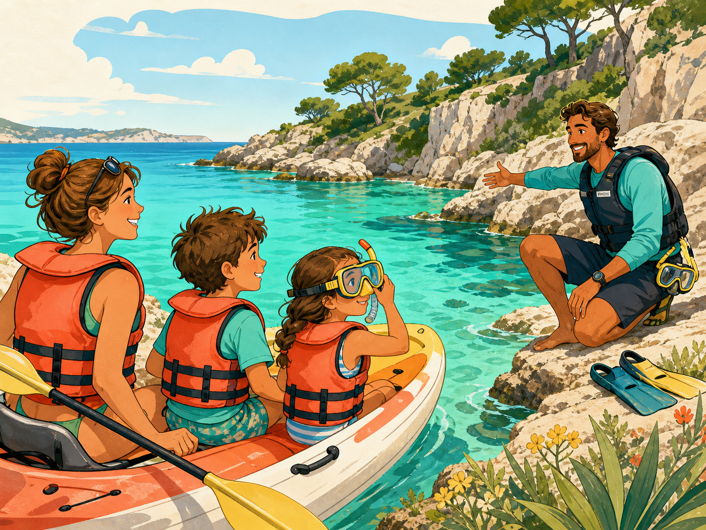 Illustrated guided family water activity in Mallorca